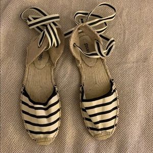 Soludos Stripe Ankle-Wrap Espadrilles - Size 7